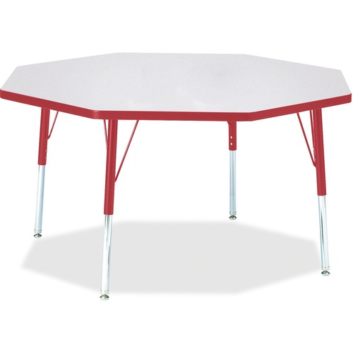 Jonti-Craft Berries Elementary Height Color Edge Octagon Table - Laminated Octagonal, Red Top - Four Leg Base - 4 Legs - Adjustable Height - 15" to 24" Adjustment x 1.13" Table Top Thickness x 48" Table Top Diameter - 24" Height - Assembly Required - Powd