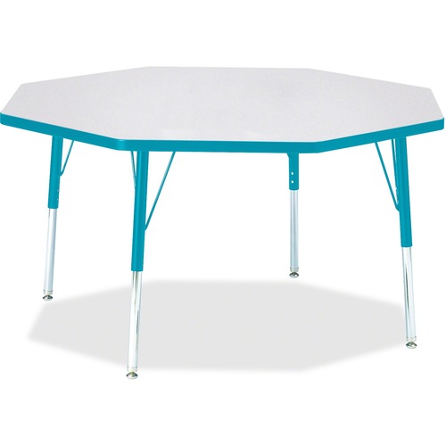 Jonti-Craft Berries Elementary Height Color Edge Octagon Table - Laminated Octagonal, Teal Top - Four Leg Base - 4 Legs - Adjustable Height - 15" to 24" Adjustment x 1.13" Table Top Thickness x 48" Table Top Diameter - 24" Height - Assembly Required - Pow