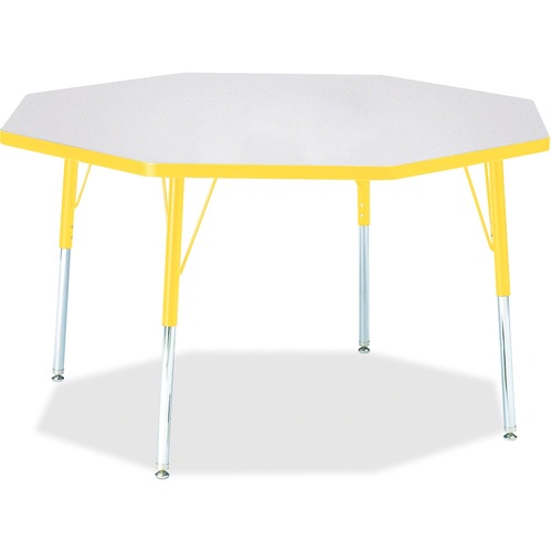 Jonti-Craft Berries Adult Height Color Edge Octagon Table - Gray Octagonal, Laminated Top - Four Leg Base - 4 Legs - Adjustable Height - 24" to 31" Adjustment x 1.13" Table Top Thickness x 48" Table Top Diameter - 31" Height - Assembly Required - Powder C
