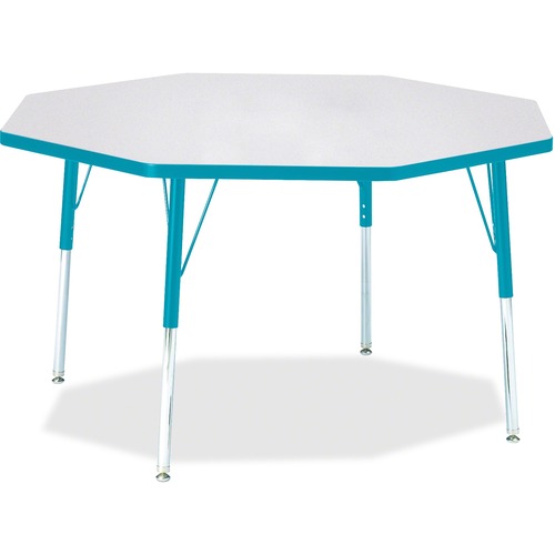 Jonti-Craft Berries Adult Height Color Edge Octagon Table - Laminated Octagonal, Teal Top - Four Leg Base - 4 Legs - Adjustable Height - 24" to 31" Adjustment x 1.13" Table Top Thickness x 48" Table Top Diameter - 31" Height - Assembly Required - Powder C
