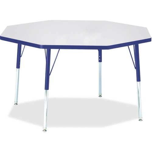 Jonti-Craft Berries Adult Height Color Edge Octagon Table - Gray Octagonal, Laminated Top - Four Leg Base - 4 Legs - Adjustable Height - 24" to 31" Adjustment x 1.13" Table Top Thickness x 48" Table Top Diameter - 31" Height - Assembly Required - Powder C