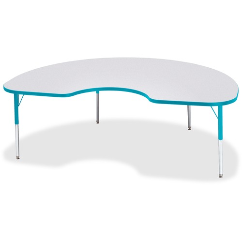 Jonti-Craft Berries Elementary Height Color Edge Kidney Table - Laminated Kidney-shaped, Teal Top - Four Leg Base - 4 Legs - Adjustable Height - 15" to 24" Adjustment - 72" Table Top Length x 48" Table Top Width x 1.13" Table Top Thickness - 24" Height - 