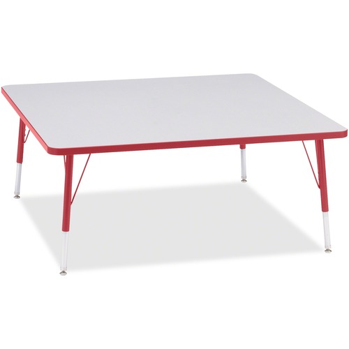 Jonti-Craft Berries Elementary Height Color Edge Square Table - Laminated Square, Red Top - Four Leg Base - 4 Legs - Adjustable Height - 15" to 24" Adjustment - 48" Table Top Length x 48" Table Top Width x 1.13" Table Top Thickness - 24" Height - Assembly