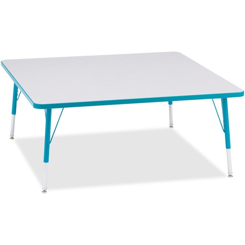 Jonti-Craft Berries Elementary Height Color Edge Square Table - Laminated Square, Teal Top - Four Leg Base - 4 Legs - Adjustable Height - 15" to 24" Adjustment - 48" Table Top Length x 48" Table Top Width x 1.13" Table Top Thickness - 24" Height - Assembl