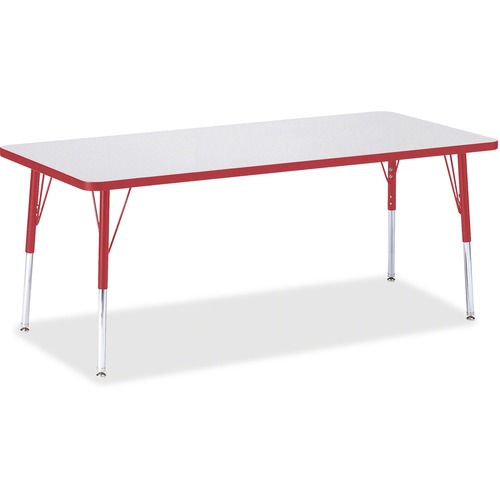 Jonti-Craft Berries Elementary Height Color Edge Rectangle Table - Gray Rectangle, Laminated Top - Four Leg Base - 4 Legs - Adjustable Height - 15" to 24" Adjustment - 72" Table Top Length x 30" Table Top Width x 1.13" Table Top Thickness - 24" Height - A