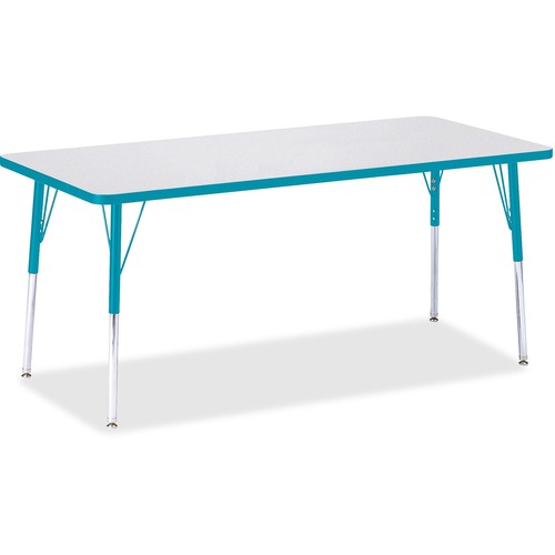 Jonti-Craft Berries Adult Height Color Edge Rectangle Table - Laminated Rectangle, Teal Top - Four Leg Base - 4 Legs - Adjustable Height - 24" to 31" Adjustment - 72" Table Top Length x 30" Table Top Width x 1.13" Table Top Thickness - 31" Height - Assemb