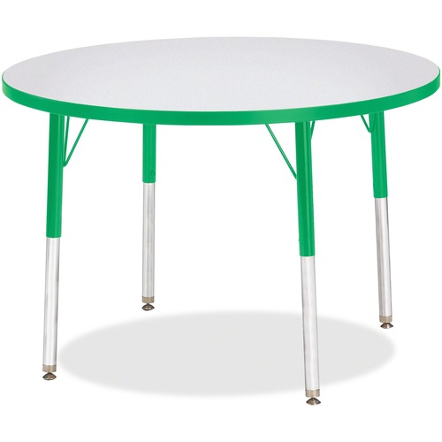Jonti-Craft Berries Adult Height Color Edge Round Table - Green Round, Laminated Top - Four Leg Base - 4 Legs - Adjustable Height - 24" to 31" Adjustment x 1.13" Table Top Thickness x 36" Table Top Diameter - 31" Height - Assembly Required - Powder Coated