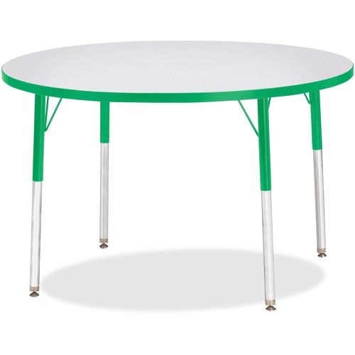 Jonti-Craft Berries Adult Height Color Edge Round Table - Green Round, Laminated Top - Four Leg Base - 4 Legs - Adjustable Height - 24" to 31" Adjustment x 1.13" Table Top Thickness x 42" Table Top Diameter - 31" Height - Assembly Required - Powder Coated