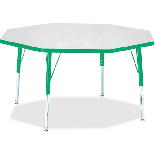 Jonti-Craft Berries Elementary Height Color Edge Octagon Table - Green Octagonal, Laminated Top - Four Leg Base - 4 Legs - Adjustable Height - 15" to 24" Adjustment x 1.13" Table Top Thickness x 48" Table Top Diameter - 24" Height - Assembly Required - Po