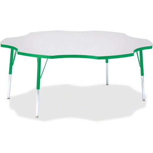 Jonti-Craft Berries Prism Six-Leaf Student Table - Green, Laminated Top - Four Leg Base - 4 Legs - Adjustable Height - 24" to 31" Adjustment x 1.13" Table Top Thickness x 60" Table Top Diameter - 31" Height - Assembly Required - Powder Coated - 1 Each