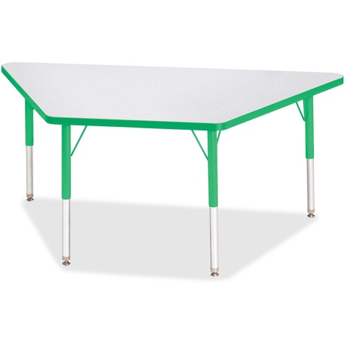 Jonti-Craft Berries Elementary Height Prism Edge Trapezoid Table - Green Trapezoid, Laminated Top - Four Leg Base - 4 Legs - Adjustable Height - 15" to 24" Adjustment - 60" Table Top Length x 30" Table Top Width x 1.13" Table Top Thickness - 24" Height - 