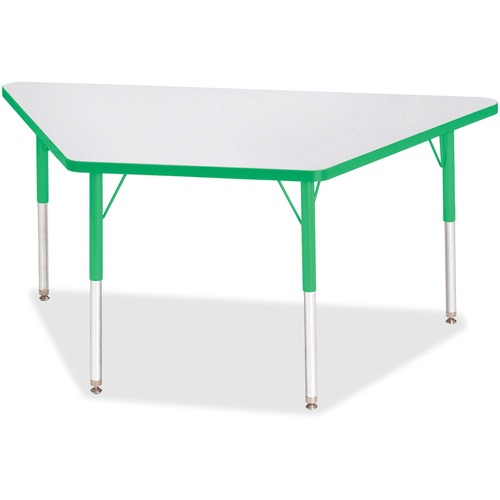 Jonti-Craft Berries Adult-Size Gray Laminate Trapezoid Table - Green Trapezoid, Laminated Top - Four Leg Base - 4 Legs - Adjustable Height - 24" to 31" Adjustment - 60" Table Top Length x 30" Table Top Width x 1.13" Table Top Thickness - 31" Height - Asse
