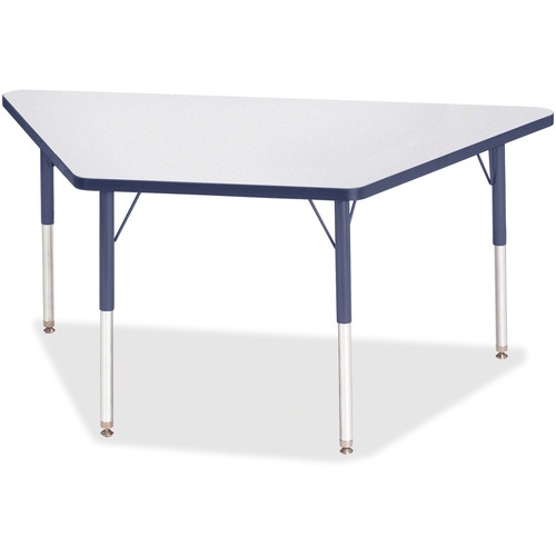 Jonti-Craft Berries Adult-Size Gray Laminate Trapezoid Table - Laminated Trapezoid, Navy Top - Four Leg Base - 4 Legs - Adjustable Height - 24" to 31" Adjustment - 60" Table Top Length x 30" Table Top Width x 1.13" Table Top Thickness - 31" Height - Assem