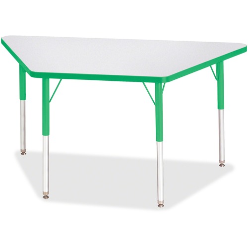 Jonti-Craft Berries Adult-Size Gray Laminate Trapezoid Table - Green Trapezoid, Laminated Top - Four Leg Base - 4 Legs - Adjustable Height - 24" to 31" Adjustment - 48" Table Top Length x 24" Table Top Width x 1.13" Table Top Thickness - 31" Height - Asse
