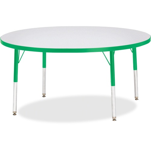 Jonti-Craft Berries Elementary Height Color Edge Round Table - Green Round Top - Four Leg Base - 4 Legs - Adjustable Height - 15" to 24" Adjustment x 1.13" Table Top Thickness x 48" Table Top Diameter - 24" Height - Assembly Required - Freckled Gray Lamin