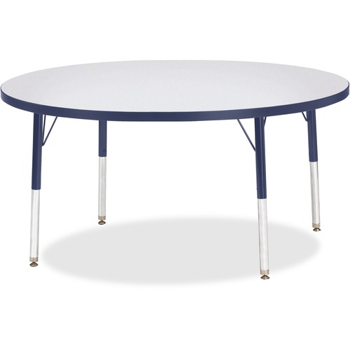 Jonti-Craft Berries Elementary Height Color Edge Round Table - Navy Round Top - Four Leg Base - 4 Legs - Adjustable Height - 15" to 24" Adjustment x 1.13" Table Top Thickness x 48" Table Top Diameter - 24" Height - Assembly Required - Freckled Gray Lamina
