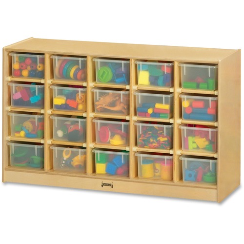 Jonti-Craft Rainbow Accents 20 Cubbie-tray Mobile Storage Unit - 29.5" Height x 48" Width x 15" Depth - Durable - Baltic - Acrylic, Rubber - 1 Each