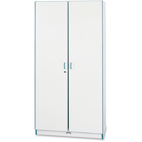 Jonti-Craft Rainbow Accents Classroom Closet Deluxe - 36" x 24" x 72" - 3 x Shelf(ves) - Hinged Door(s) - Locking Door, Key Lock, Adjustable Shelf, Hinged Door, Kick Plate, Chip Resistant, Rounded Edge - Blue - Gray Laminate