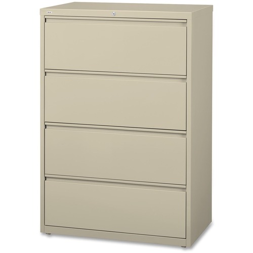 Hirsh 10000 Series 14988 Lateral File Cabinet - 4-Drawer - 36" x 18.6" x 52.5" - 4 x Drawer(s) - Lateral - Ball-bearing Suspension, Adjustable Glide, Interlocking, Magnetic Label Holder, Key Lock - Putty - Baked Enamel - Recycled