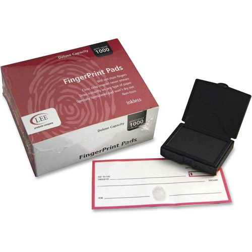 LEE Inkless FingerPrint Pad - 1 Dozen - 2" Height x 2.3" Width x 1.8" Depth - Black Ink