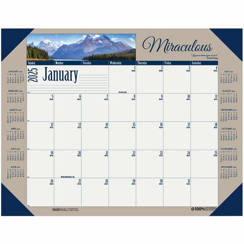 House of Doolittle Earthscapes Motivational Desk Pad - Julian Dates - Monthly - 12 Month - January 2024 - December 2024 - 1 Month Single Page Layout - 22" x 17" Sheet Size - Desk Pad - Leatherette, Paper - 1 Each