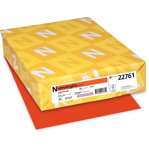 Astrobrights Colored Cardstock - Orange - Letter - 8 1/2" x 11" - 65 lb Basis Weight - 250 / Pack - Green Seal - Durable, Heavyweight, Acid-free, Lignin-free, Chlorine-free - Orbit Orange