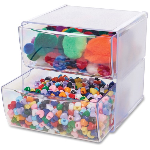 Deflecto Stackable Cube Organizer - 2 Drawer(s) - 6" Height x 6" Width x 7.5" Depth - Desktop - Stackable - Clear - Plastic - 1 Each = DEF350101