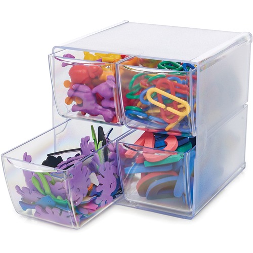 Deflecto Stackable Cube Organizer - 4 Drawer(s) - 6" Height x 6" Width x 7.5" Depth - Desktop - Stackable - Clear - Plastic - 1 Each