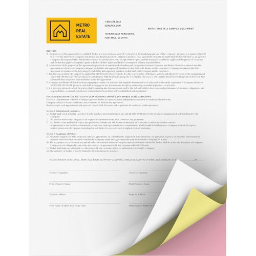 Xerox Bold Digital Carbonless Paper - Letter - 8 1/2" x 11" - 22 lb Basis Weight - 1670 Set - Sustainable Forestry Initiative (SFI) - Flexible, Printable, Environmentally Friendly, Unpunched, Capsule Control Coating, Precollated - White, Yellow, Pink