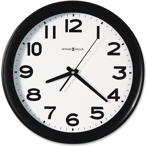 Howard Miller Kenwick Wall Clock - Analog - Quartz - White Main Dial - Black/Plastic Case - Black Finish