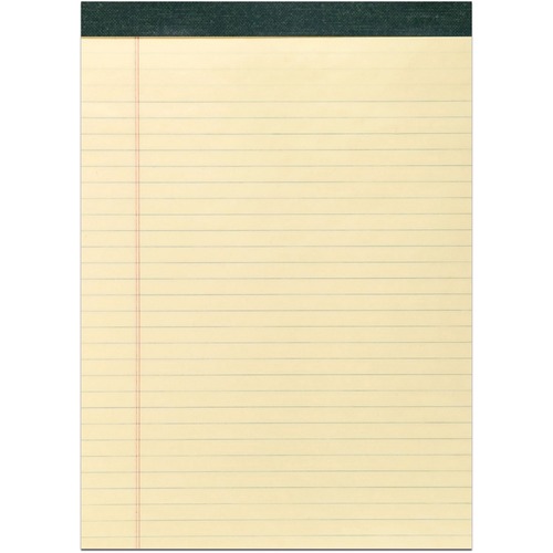 Roaring Spring Recycled Legal Pad - 40 Sheets - 80 Pages - Printed - Stapled/Tapebound - Both Side Ruling Surface - Double Line Red Margin - 15 lb Basis Weight - 56 g/m² Grammage - 11 3/4" x 8 1/2" - 0.22" x 8.5" x 11.8" - Canary Paper - Green Bindin