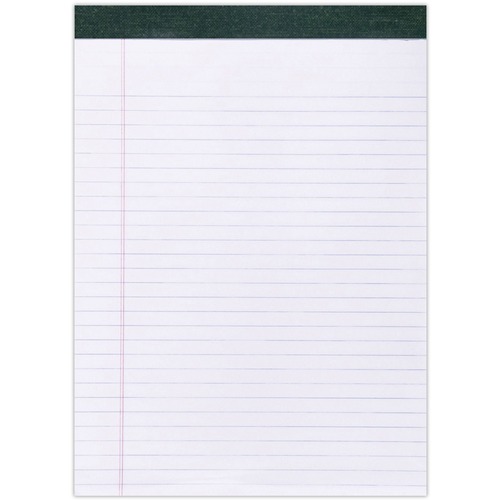 Roaring Spring Recycled Legal Pad - 40 Sheets - 80 Pages - Printed - Stapled/Tapebound - Both Side Ruling Surface - Double Line Red Margin - 15 lb Basis Weight - 56 g/m² Grammage - 11 3/4" x 8 1/2" - 0.22" x 8.5" x 11.8" - White Paper - Green Binding