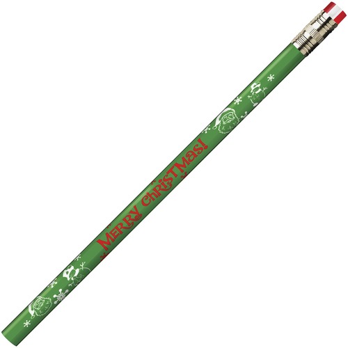 Moon Products Merry Christmas Pencil - Black Lead - 2HB - Assorted Wood Barrel - 1 Dozen