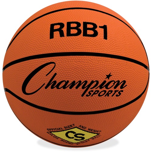 Champion Sports Size 7 Rubber Basketball Orange - 29.50" - 7 - Rubber, Nylon - Orange - 1  Each