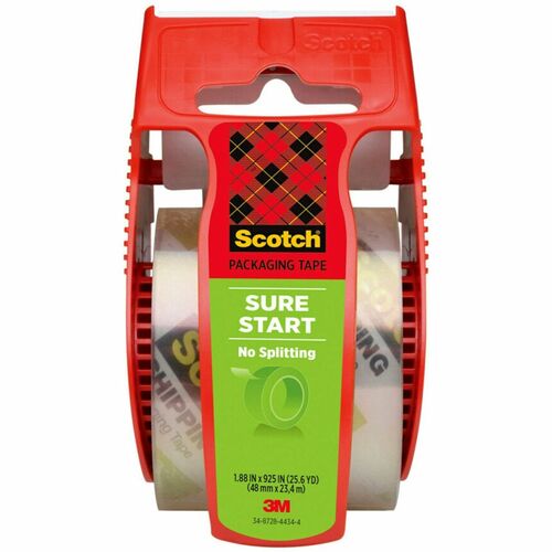 Scotch Sure Start Easy Unwind Packaging Tape - 22.20 yd Length x 1.88" Width - 2.6 mil Thickness - 1.50" Dia - 1.50" Core - Synthetic Rubber Backing - Dispenser Included - Handheld Dispenser - 1 / Roll - Clear