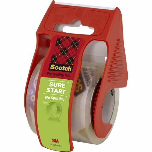 Scotch Sure Start Packaging Tape - 22.20 yd Length x 1.88" Width - 2.6 mil Thickness - 1.50" Core - Synthetic Rubber Backing - Dispenser Included - Handheld Dispenser - 6 / Pack - Clear