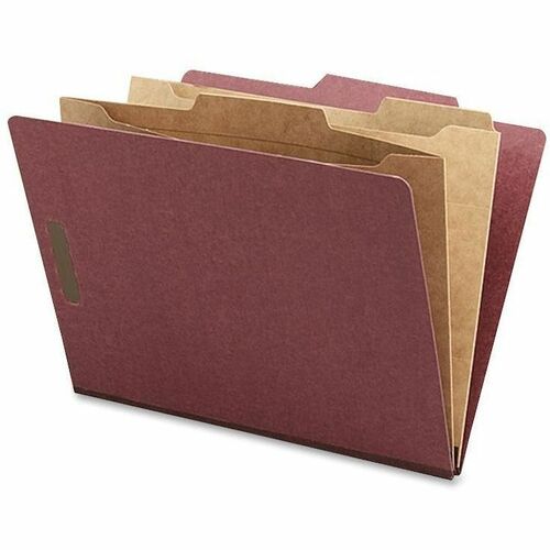 Nature Saver 2/5 Tab Cut Letter Recycled Classification Folder - 8 1/2" x 11" - 2" Expansion - 4 Fastener(s) - 2" Fastener Capacity for Folder, 1" Fastener Capacity for Divider - 2 Pocket(s) - 2 Divider(s) - Pressboard - Red - 100% Recycled - 10 / Box - Pressboard Classification Folders - NAT95012