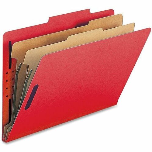 Nature Saver Legal Recycled Classification Folder - 8 1/2" x 14" - 2" Fastener Capacity for Folder - 2 Divider(s) - Bright Red - 100% Recycled - 10 / Box - Pressboard Classification Folders - NATSP17225