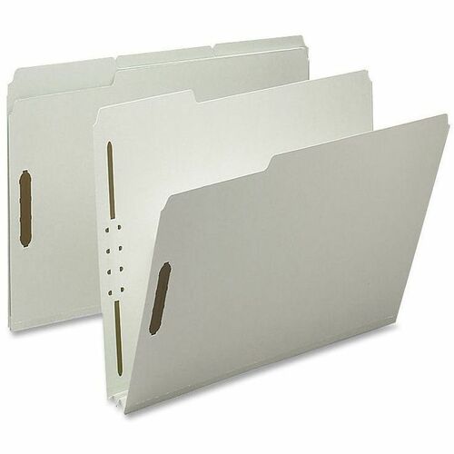 Nature Saver 1/3 Tab Cut Letter Recycled Fastener Folder - 8 1/2" x 11" - 2" Expansion - 2 Fastener(s) - 2" Fastener Capacity for Folder - Top Tab Location - Assorted Position Tab Position - Pressboard - Gray/Green - 100% Recycled - 25 / Box