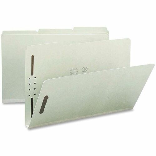 Nature Saver 1/3 Tab Cut Legal Recycled Fastener Folder - 8 1/2" x 14" - 1" Expansion - 2 Fastener(s) - 2" Fastener Capacity for Folder - Top Tab Location - Assorted Position Tab Position - Pressboard - Gray/Green - 100% Recycled - 25 / Box - Top Tab Fastener Folders - NATSP17234