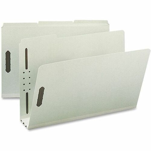 Nature Saver 1/3 Tab Cut Legal Recycled Fastener Folder - 8 1/2" x 14" - 3" Expansion - 2 Fastener(s) - 2" Fastener Capacity for Folder - Top Tab Location - Assorted Position Tab Position - Pressboard - Gray/Green - 100% Recycled - 25 / Box