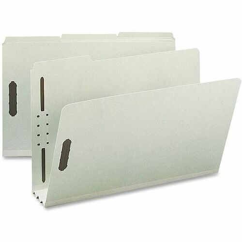 Nature Saver 1/3 Tab Cut Legal Recycled Fastener Folder - 8 1/2" x 14" - 3" Expansion - 2 Fastener(s) - 2" for Folder - Top Tab Location - Assorted Tab Position - Pressboard, Tyvek - Gray/Green - 100% Recycled - 25 / Box