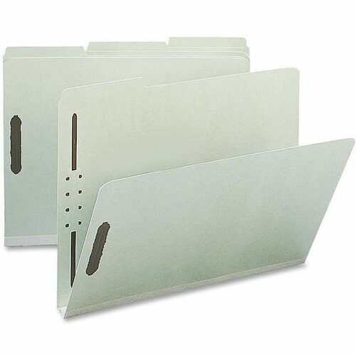 Nature Saver 1/3 Tab Cut Letter Recycled Fastener Folder - 8 1/2" x 11" - 1" Expansion - 2 Fastener(s) - 2" Fastener Capacity for Folder - Top Tab Location - Assorted Position Tab Position - Pressboard - Gray/Green - 100% Recycled - 25 / Box