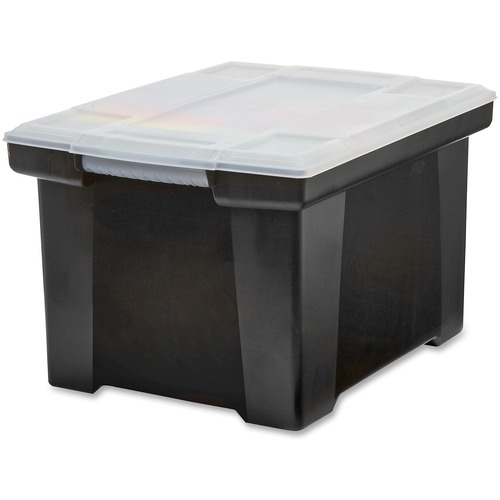Storex Letter/Legal Tote Storage Box - External Dimensions: 14.3" Width x 19" Depth x 10.9" Height - 50 lb - Media Size Supported: Letter, Legal - Snap-tight Closure - Heavy Duty - Stackable - Plastic - Black, Gray - For File - Recycled - 1 / Each