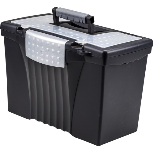 Storex Portable File Storage Box - External Dimensions: 14.5" Width x 10.5" Depth x 12"Height - Media Size Supported: Letter, Legal - Latching Closure - Plastic - Black - For File - Recycled - 1 / Carton