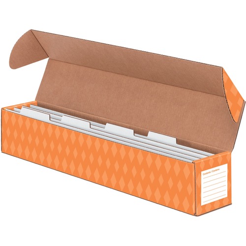 Fellowes Bankers Box® Sentence Strip Storage Box with 4 Dividers, Orange, 4 1/8"H x 25 1/2"W x 4 1/8"D, 1 Each - Internal Dimensions: 24.50" (622.30 mm) Width x 3.88" (98.55 mm) Depth x 3.88" (98.55 mm) Height - External Dimensions: 25.5" Width x 4.1"