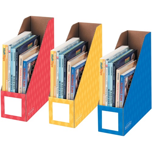 Bankers Box Magazine File Storage Holder - Yellow, Blue, Red - 3 / Pack - Magazine Files - FEL3381701