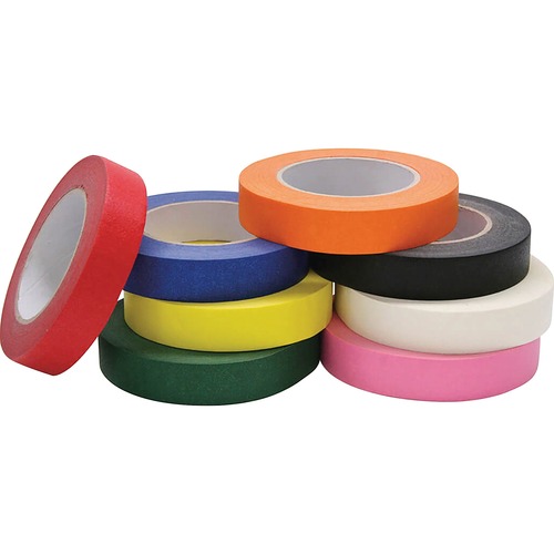Creativity Street Masking Tape Assortment - 60 yd Length x 1" Width - For Decorating, Color Coding - 8 / Set - Assorted, Black, Blue, Green, Yellow, Orange, White, Pink