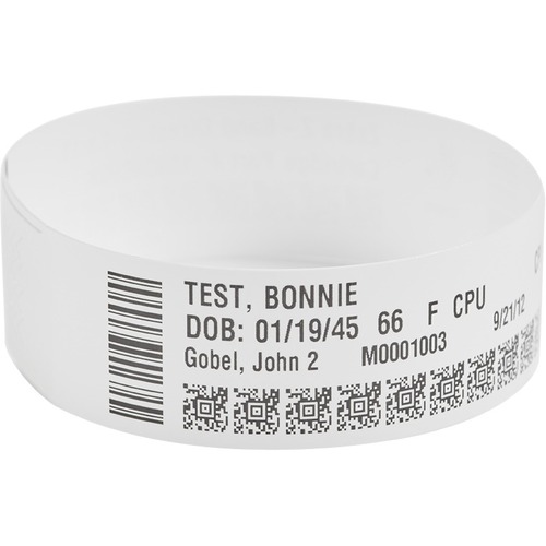 Zebra Wristband Polypropylene 1 x 6in Direct Thermal Zebra Z-Band Comfort HC100 - 1" Width x 6" Length - Permanent Adhesive - Direct Thermal - White - Polypropylene - Lightweight, Tamper Evident, Adhesive Closure, Latex-free, Scannable, Perforated - 600 /