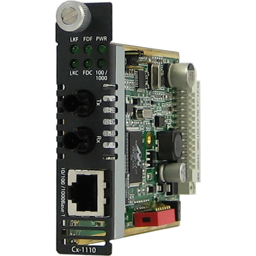 Perle CM-1110-M2ST05 Gigabit Ethernet Media and Rate Converter - 1 x Network (RJ-45) - 1 x ST Ports - 1000Base-SX, 10/100/1000Base-T - 0.55 km - Internal